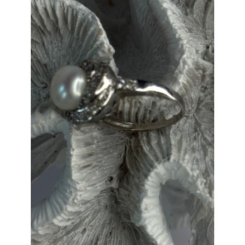 925 Sterling Silver Pearl & Beryl Ring Size 9