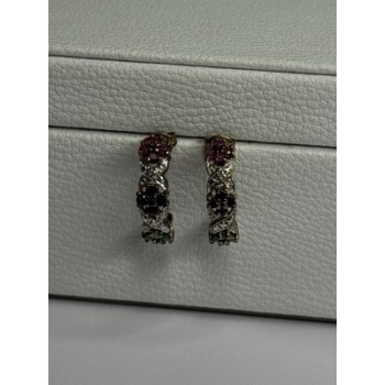 925 Sterling Silver Ruby Sapphire Emerald Earrings Length 0.80 Inch