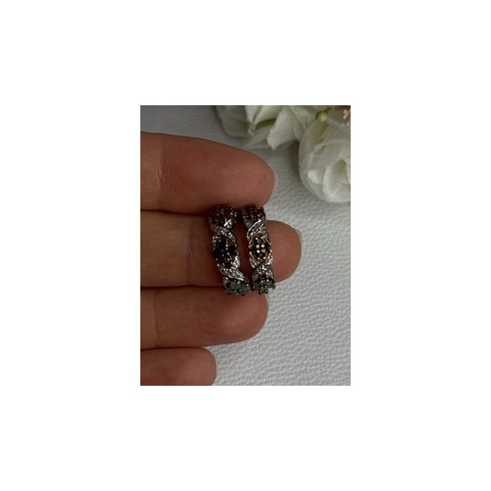 925 Sterling Silver Ruby Sapphire Emerald Earrings Length 0.80 Inch