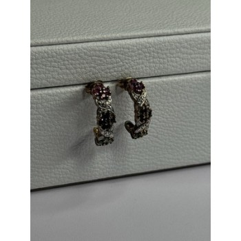 925 Sterling Silver Ruby Sapphire Emerald Earrings Length 0.80 Inch