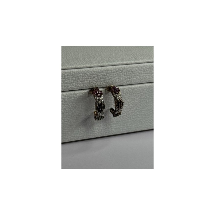 925 Sterling Silver Ruby Sapphire Emerald Earrings Length 0.80 Inch