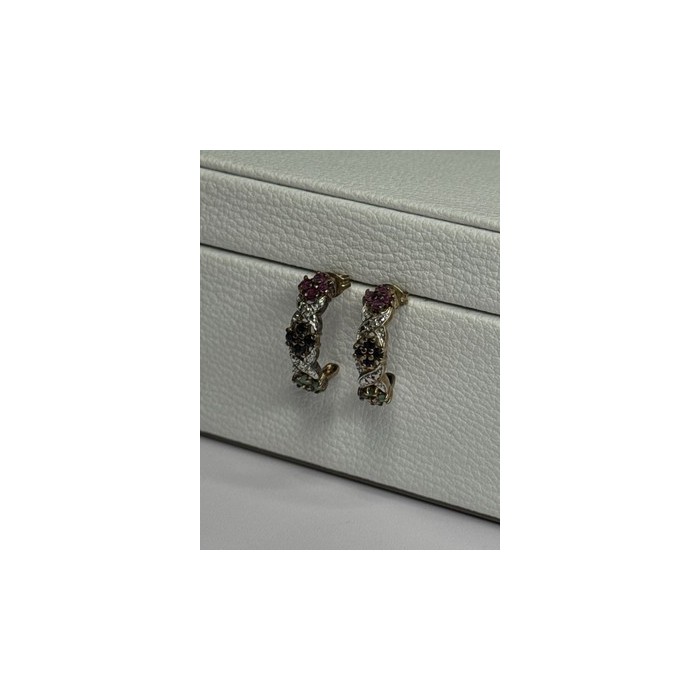 925 Sterling Silver Ruby Sapphire Emerald Earrings Length 0.80 Inch