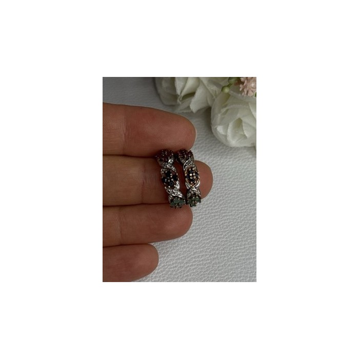 925 Sterling Silver Ruby Sapphire Emerald Earrings Length 0.80 Inch