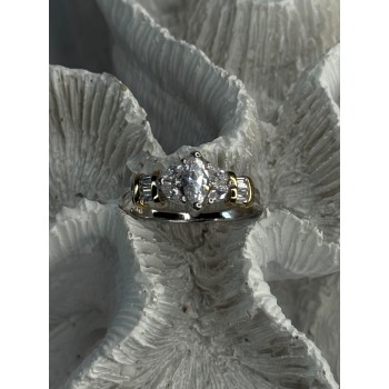 925 Sterling Silver Gold Plated Part Cz Ring Size 9