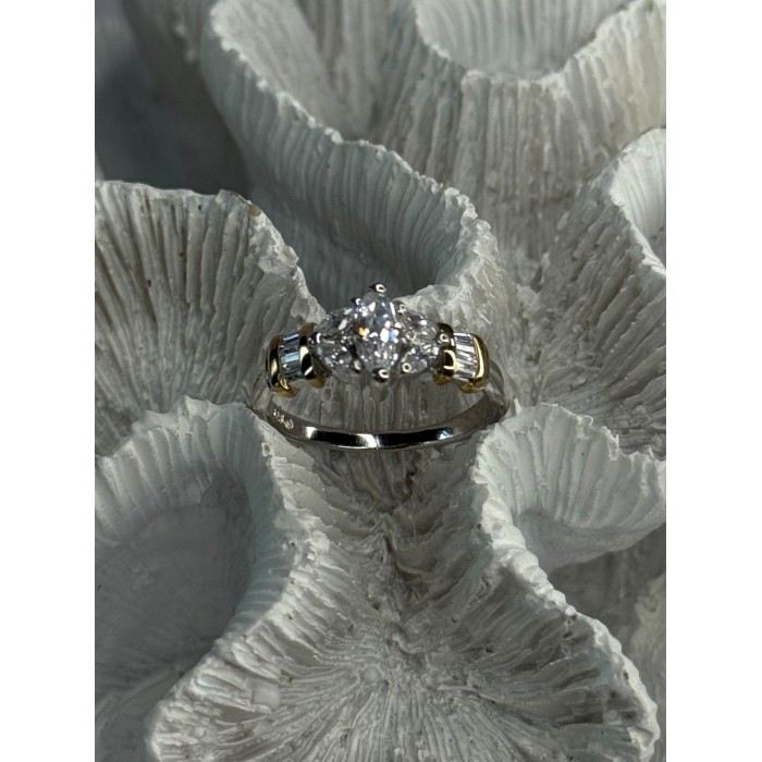 925 Sterling Silver Gold Plated Part Cz Ring Size 9