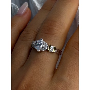 925 Sterling Silver Gold Plated Part Cz Ring Size 9