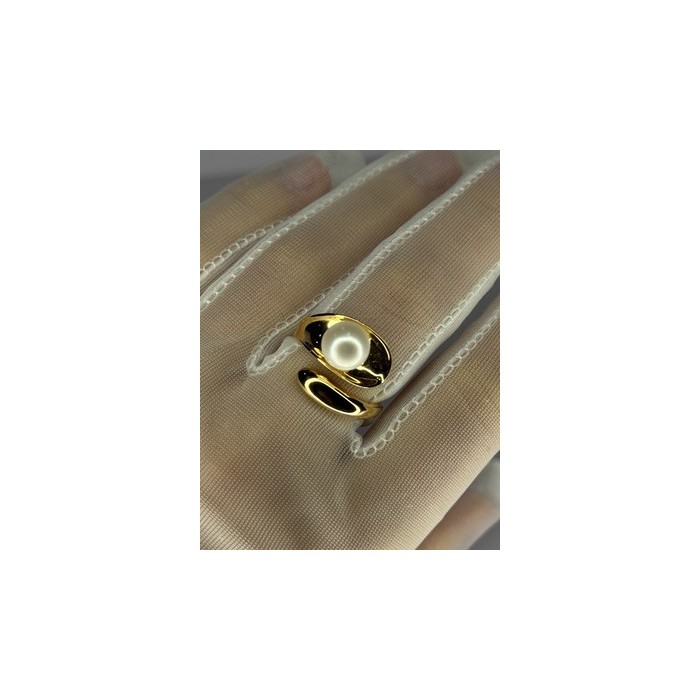 925 STERLING SILVER GOLD PLATED PEARL RING SIZE ADJUSTABLE
