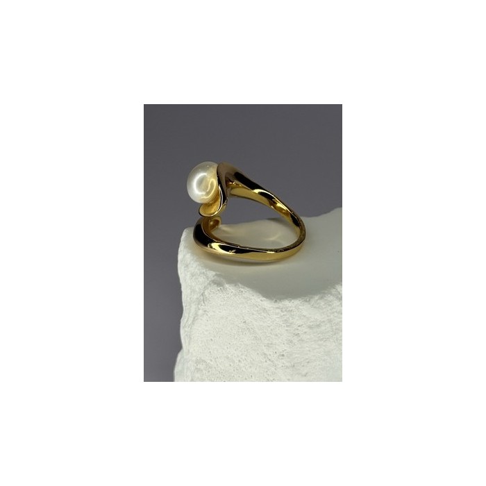 925 STERLING SILVER GOLD PLATED PEARL RING SIZE ADJUSTABLE