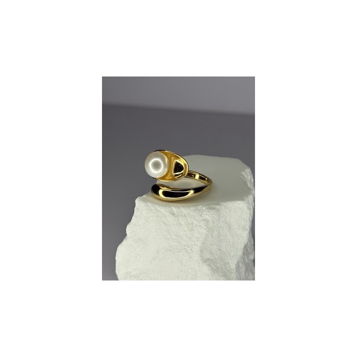 925 STERLING SILVER GOLD PLATED PEARL RING SIZE ADJUSTABLE
