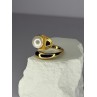 925 STERLING SILVER GOLD PLATED PEARL RING SIZE ADJUSTABLE
