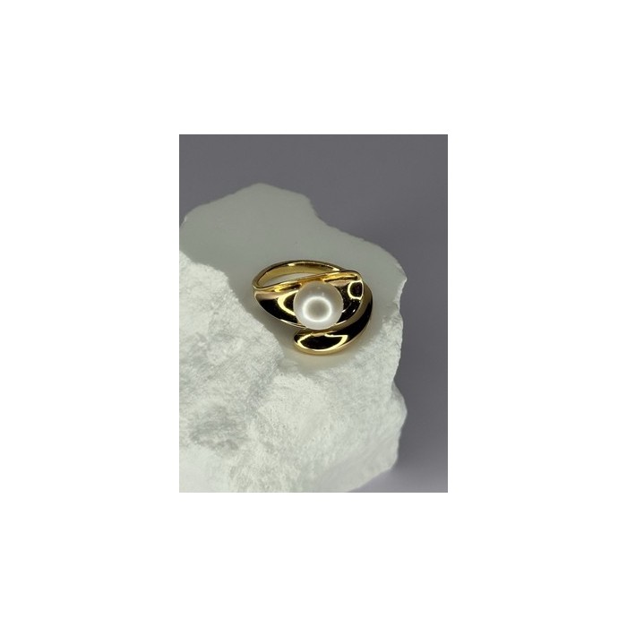 925 STERLING SILVER GOLD PLATED PEARL RING SIZE ADJUSTABLE