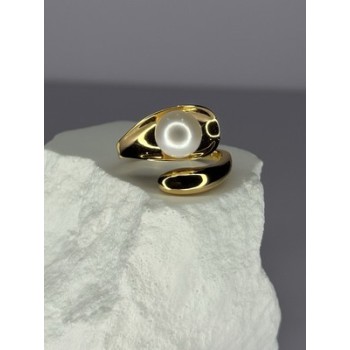 925 STERLING SILVER GOLD PLATED PEARL RING SIZE ADJUSTABLE