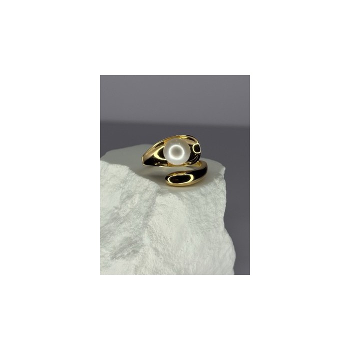 925 STERLING SILVER GOLD PLATED PEARL RING SIZE ADJUSTABLE