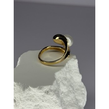 925 STERLING SILVER GOLD PLATED PEARL RING SIZE ADJUSTABLE