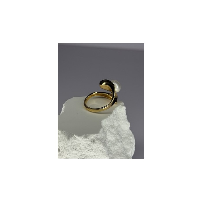 925 STERLING SILVER GOLD PLATED PEARL RING SIZE ADJUSTABLE