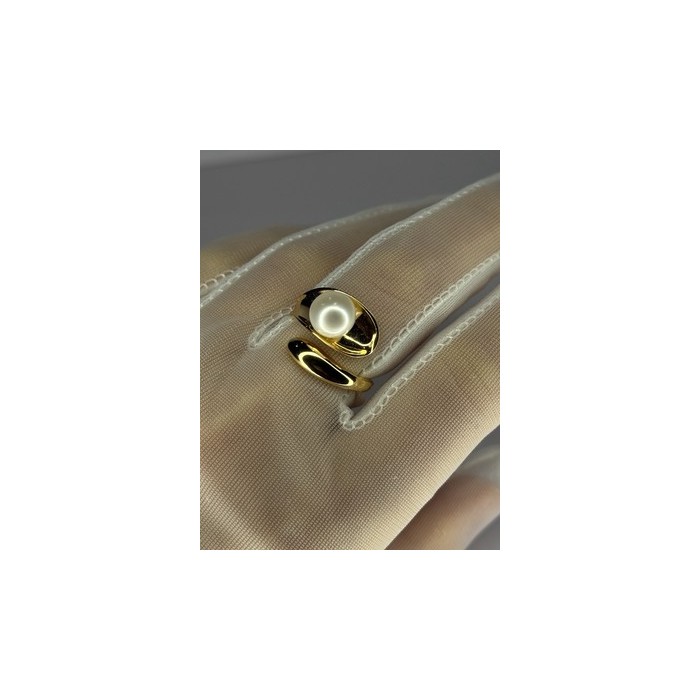 925 STERLING SILVER GOLD PLATED PEARL RING SIZE ADJUSTABLE