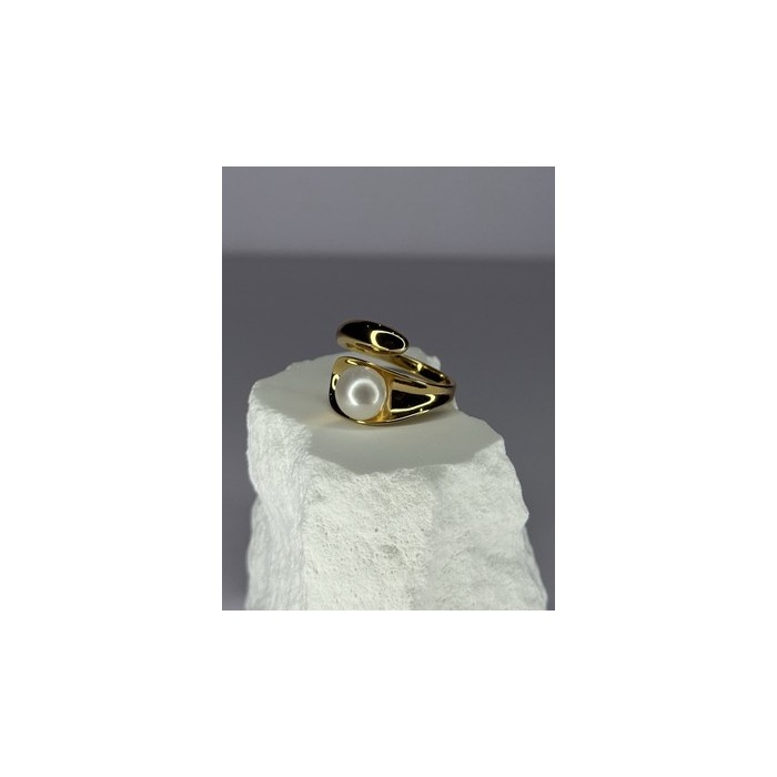 925 STERLING SILVER GOLD PLATED PEARL RING SIZE ADJUSTABLE