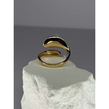 925 STERLING SILVER GOLD PLATED PEARL RING SIZE ADJUSTABLE