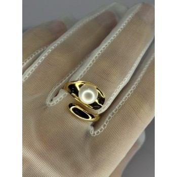 925 STERLING SILVER GOLD PLATED PEARL RING SIZE ADJUSTABLE