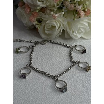 925 Sterling Silver Bracelet Multicolor Gemstones Length 8, 9 Inch