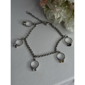 925 Sterling Silver Bracelet Multicolor Gemstones Length 8, 9 Inch