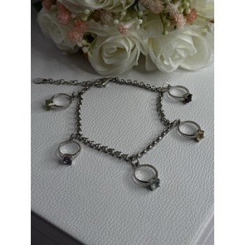 925 Sterling Silver Bracelet Multicolor Gemstones Length 8, 9 Inch