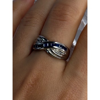 925 Sterling Silver Sapphire Ring Size 8