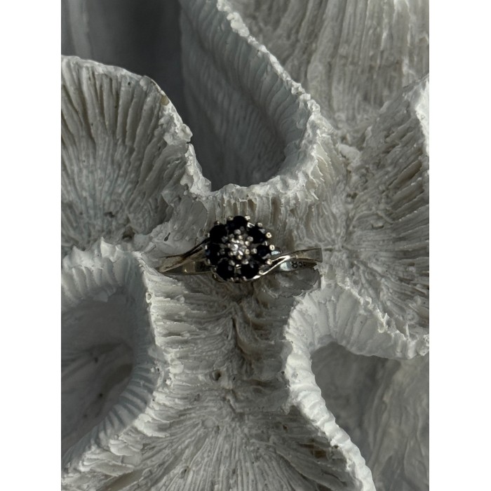 925 Sterling Silver Blue & White Sapphire Flower Ring Sizable
