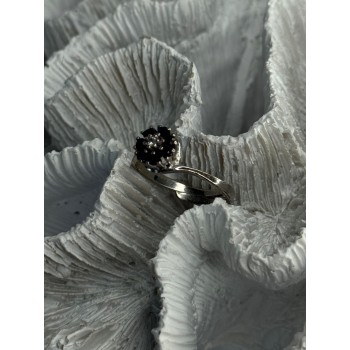 925 Sterling Silver Blue & White Sapphire Flower Ring Sizable