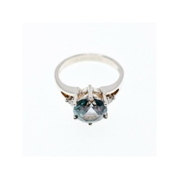 925 Sterling Silver Aquamarine & CZ Ring Size 7