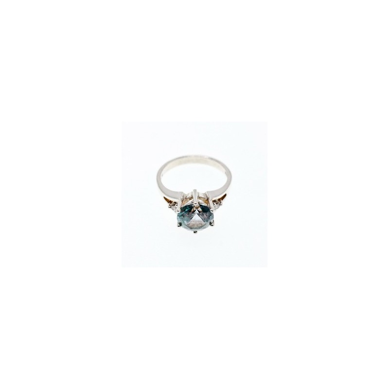 925 Sterling Silver Aquamarine & CZ Ring Size 7