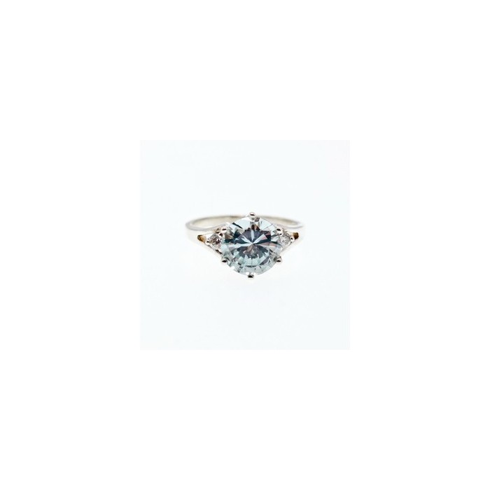 925 Sterling Silver Aquamarine & CZ Ring Size 7