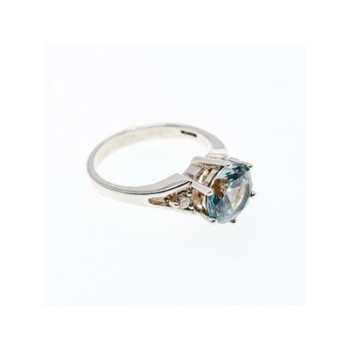 925 Sterling Silver Aquamarine & CZ Ring Size 7