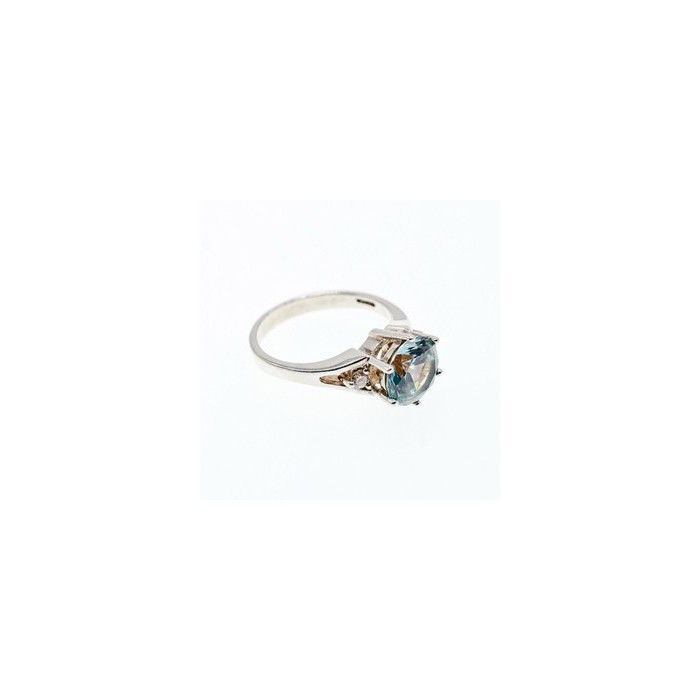 925 Sterling Silver Aquamarine & CZ Ring Size 7