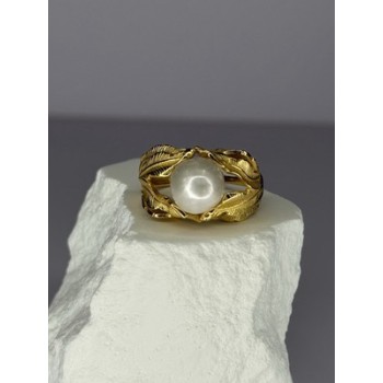 925 STERLING SILVER GOLD PLATED PEARL RING SIZE ADJUSTABLE