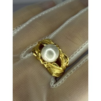925 STERLING SILVER GOLD PLATED PEARL RING SIZE ADJUSTABLE