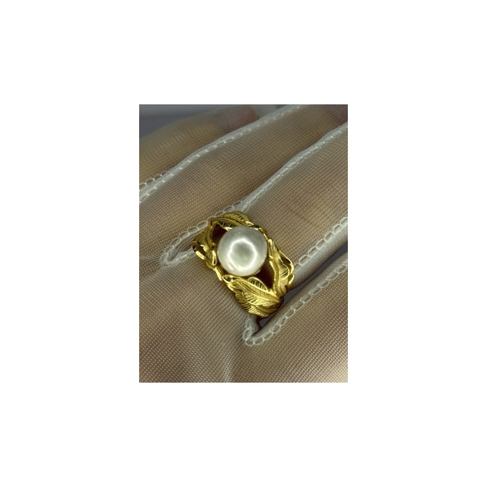 925 STERLING SILVER GOLD PLATED PEARL RING SIZE ADJUSTABLE