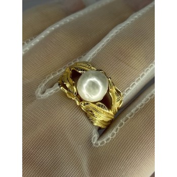 925 STERLING SILVER GOLD PLATED PEARL RING SIZE ADJUSTABLE