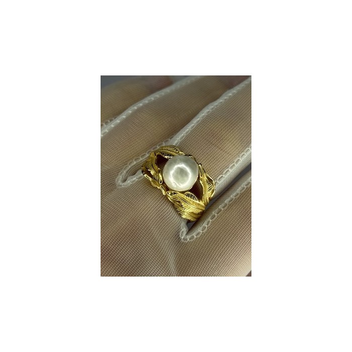 925 STERLING SILVER GOLD PLATED PEARL RING SIZE ADJUSTABLE