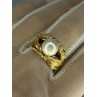 925 STERLING SILVER GOLD PLATED PEARL RING SIZE ADJUSTABLE