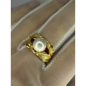 925 STERLING SILVER GOLD PLATED PEARL RING SIZE ADJUSTABLE