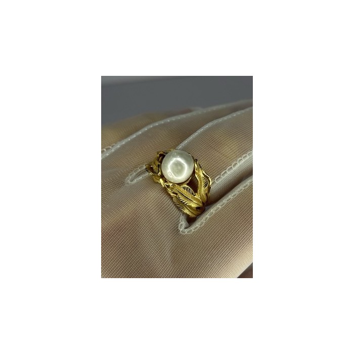 925 STERLING SILVER GOLD PLATED PEARL RING SIZE ADJUSTABLE