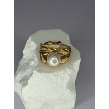 925 STERLING SILVER GOLD PLATED PEARL RING SIZE ADJUSTABLE