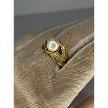 925 STERLING SILVER GOLD PLATED PEARL RING SIZE ADJUSTABLE