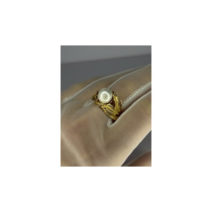 925 STERLING SILVER GOLD PLATED PEARL RING SIZE ADJUSTABLE