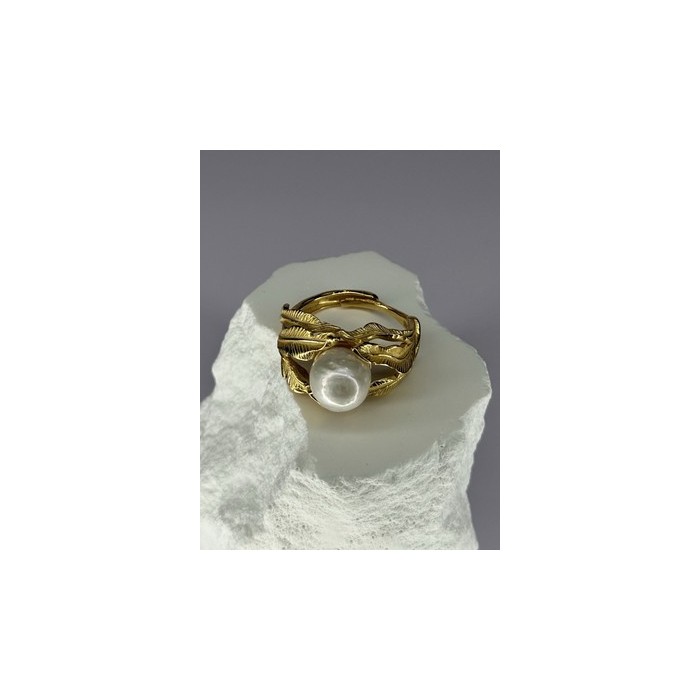 925 STERLING SILVER GOLD PLATED PEARL RING SIZE ADJUSTABLE