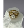 925 STERLING SILVER GOLD PLATED PEARL RING SIZE ADJUSTABLE