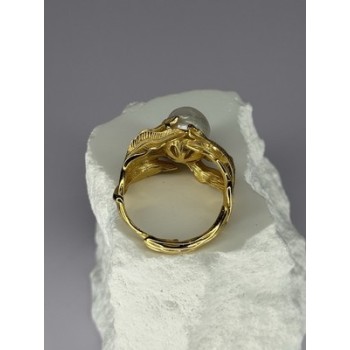 925 STERLING SILVER GOLD PLATED PEARL RING SIZE ADJUSTABLE