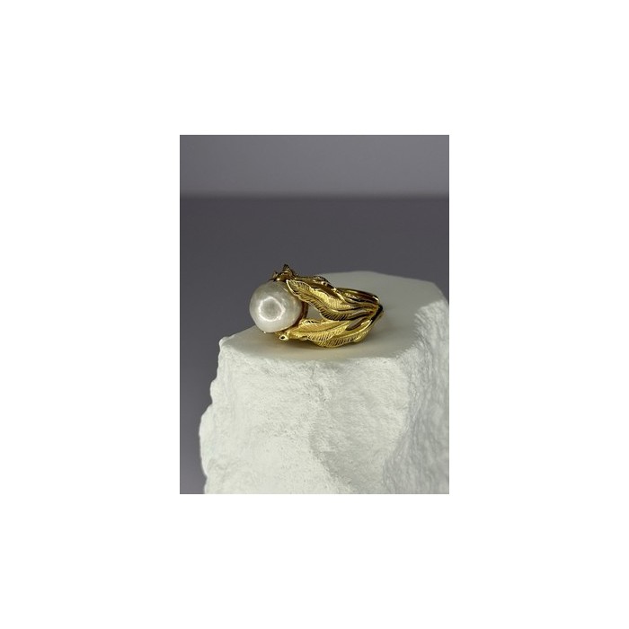 925 STERLING SILVER GOLD PLATED PEARL RING SIZE ADJUSTABLE