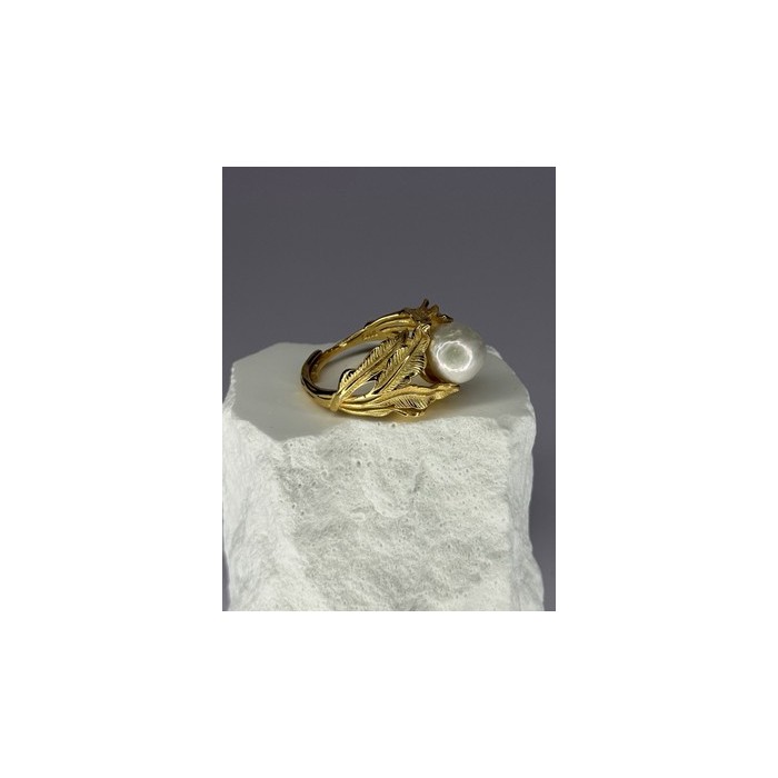925 STERLING SILVER GOLD PLATED PEARL RING SIZE ADJUSTABLE